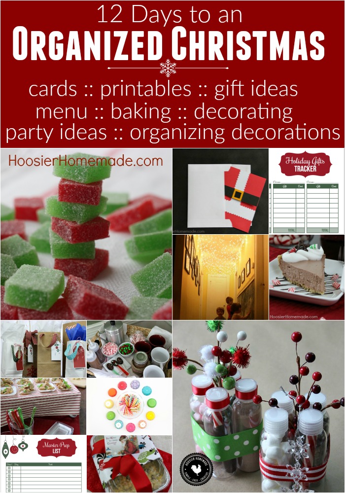The holiday shouldn't be about the hustle and bustle. It's time to get organized and enjoy the holidays! These 12 Days to an Organized Christmas includes FREE Printables for to do list, menu planning, party ideas, handmade Christmas card, Christmas Recipes, Holiday Baking and much more! 