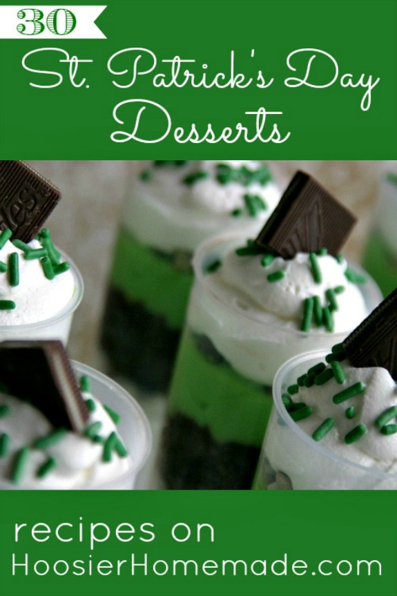 Whip up one of these St. Patrick's Day Desserts! Green desserts, Chocolate Mint and even Rainbow Treats that are all sure to bring a smile to your families face! Pin to your St. Patrick's Day Board!