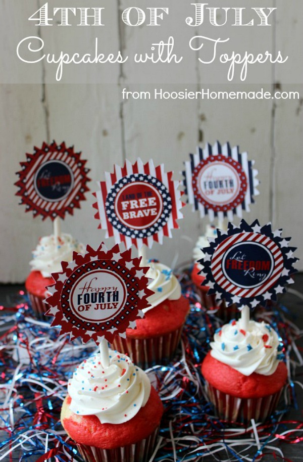These easy to make Red, White & Blue Cupcakes are perfect for 4th of July! Add the FREE Printable 4th of July Cupcake Toppers for even more fun! Click on the photo to grab the recipe and get the FREE Printables!