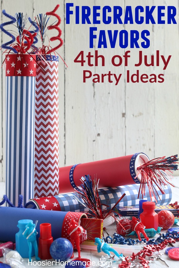 4th of July Party Ideas -- these SUPER fun Firecracker Favors are really easy to make! The kids can help too! Fill them with small toys, candy, glow sticks and more for a fun 4th of July Party Idea! 