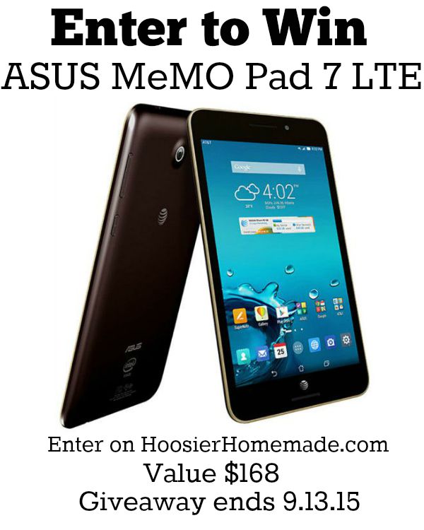 Enter to win an ASUS MeMO Pad 7 LTE on HoosierHomemade.com