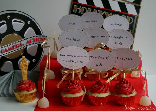 Video Camera Cupcake Toppers, Film Reel Food Picks, Hollywood