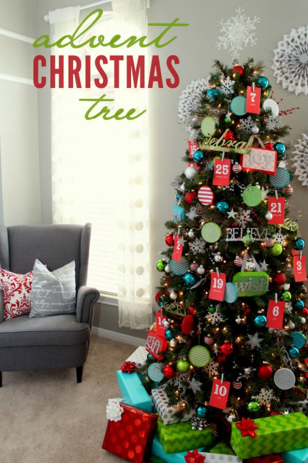 Advent Christmas Tree : 100 Days of Homemade Holiday Inspiration on HoosierHomemade.com