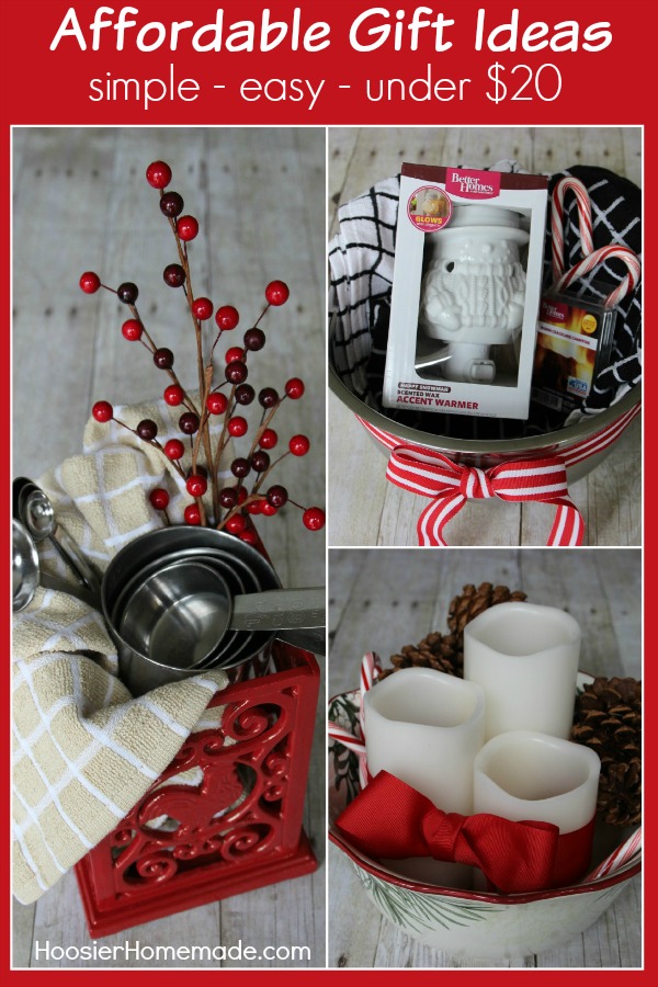 Gift one of these Affordable Gift Ideas for under $20! Put together one of these baskets in minutes and stay on budget. Pin to your Christmas Board!