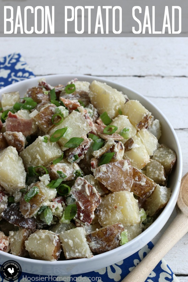 Bacon Potato Salad - change up your ordinary potato salad by grilling the potatoes, adding bacon and a light dressing for one out of the world Potato Salad Recipe! Save by pinning to your Recipe Board!