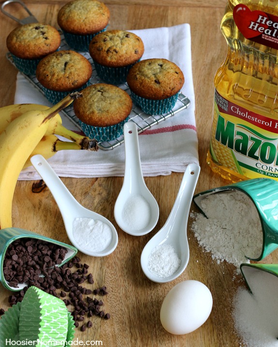 These simple and easy Banana Chocolate Chip Muffins are perfect for breakfast, snack, lunches, and more! Pss...they are good for you too! Pin to your Recipe Board!