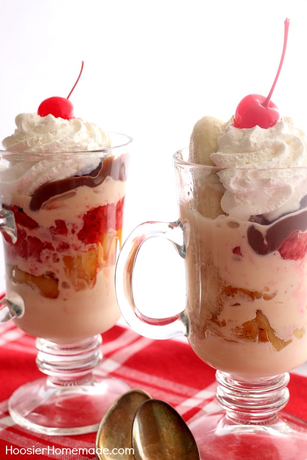 BANANA SPLIT SUNDAES - Who says your Banana Split can't be layered in a glass? These Banana Splits have a special ingredient - grilled fruit! Grilling the fruit takes the flavor to a whole new level!