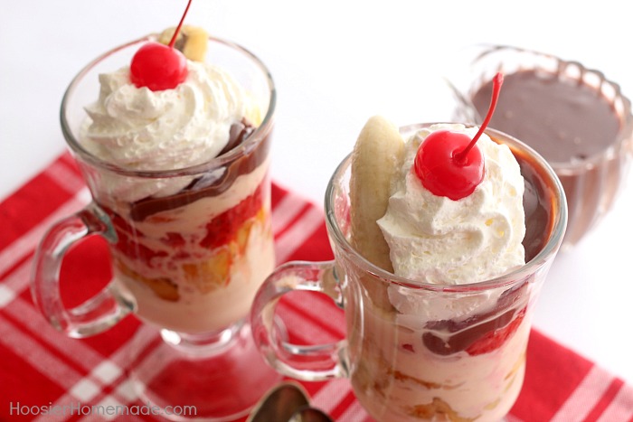 BANANA SPLIT SUNDAES - Who says your Banana Split can't be layered in a glass? These Banana Splits have a special ingredient - grilled fruit! Grilling the fruit takes the flavor to a whole new level!