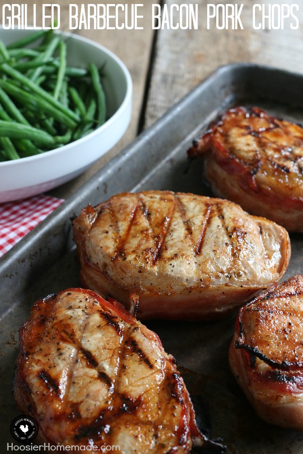 If you don't grill anything else this Summer, you MUST try these Barbecue Bacon Pork Chops! They are tender, juicy and full of flavor! Click on the Photo for the Pork Chop Recipe!