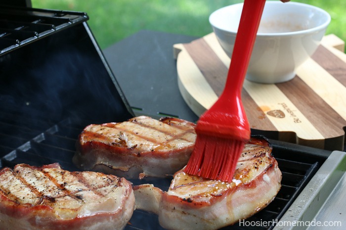 Barbecue Bacon Pork Chops.grill.brush