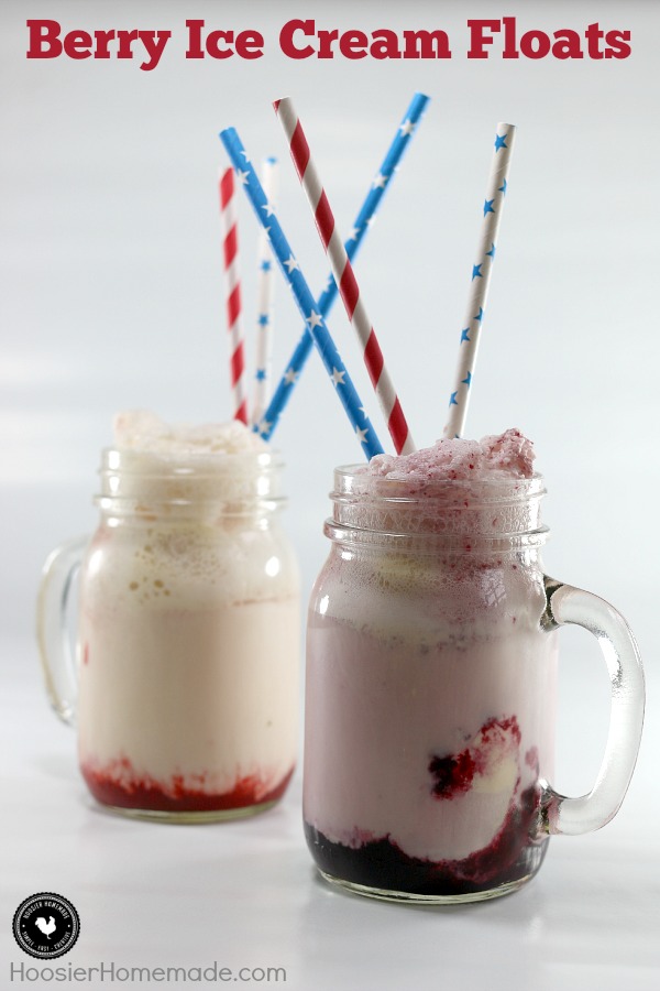 Berry Ice Cream Floats - skip the ice cream shop and make your own refreshing Ice Cream Floats at home! 2 ingredients is all you need for the strawberry or blackberry syrup, add Ice Cream and Seltzer and you have a delicious treat to enjoy! Be sure to save the recipe by pinning to your Recipe Board!