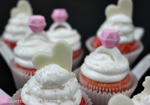 Bridal Shower Cupcakes | Strawberry Cupcakes with Marshmallow Frosting | Recipe on HoosierHomemade.com