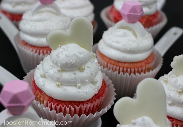 Bridal Shower Cupcakes | Strawberry Cupcakes with Marshmallow Frosting | Recipe on HoosierHomemade.com