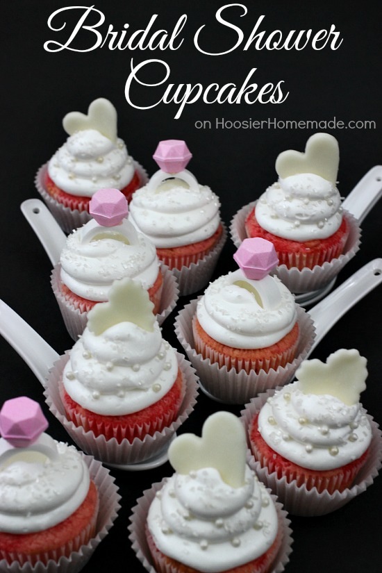 Bridal Shower Cupcakes | Strawberry Cupcakes with Marshmallow Frosting | Recipe on HoosierHomemade.com