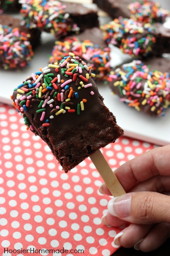 Brownies on a Stick | Fun, simple treat for any occasion | Recipe on HoosierHomemade.com