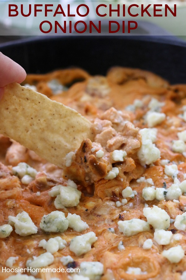 BUFFALO CHICKEN ONION DIP -- Perfect for watching your favorite team, movie night, parties, or just snacking! 