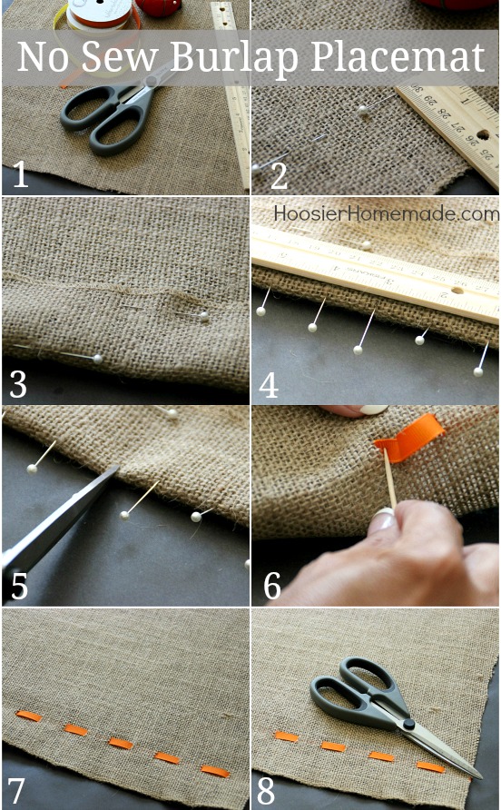 No Sew Burlap Placemat | Instructions on HoosierHomemade.com