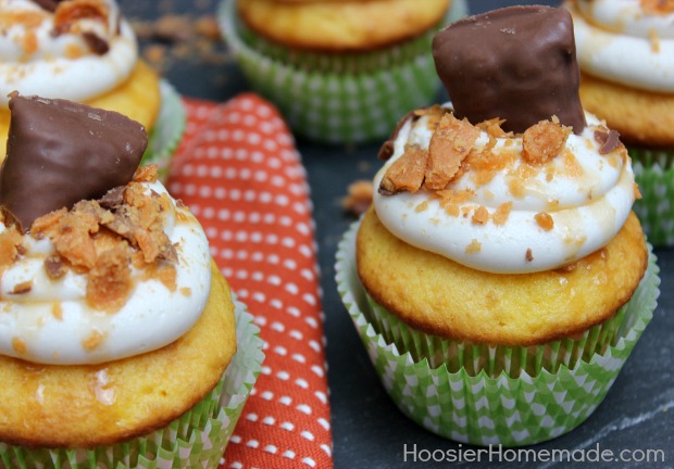 Butterfinger Cupcakes :: Recipe on HoosierHomemade.com