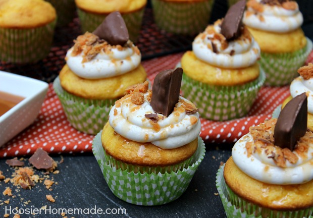 Butterfinger Cupcakes :: Recipe on HoosierHomemade.com