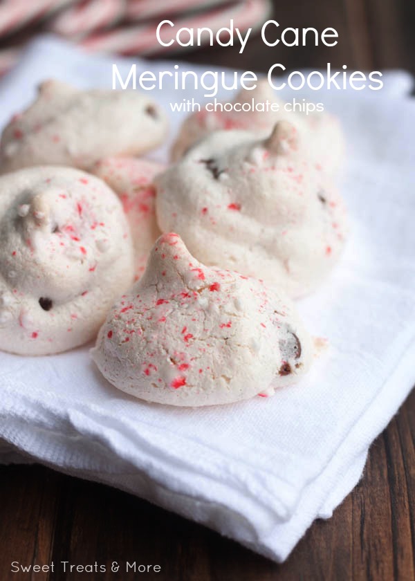 Perfect for your Holiday Baking, these Candy Cane Meringue Cookies are delicious and easy to make! Pin this to your Christmas Recipe Board!