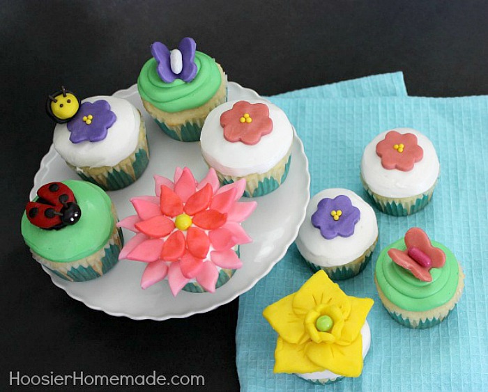 Spring Flower Cupcakes made with Candy Clay