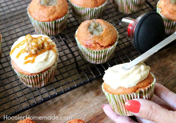 Caramel Apple Cupcakes :: Recipe on HoosierHomemade.com 