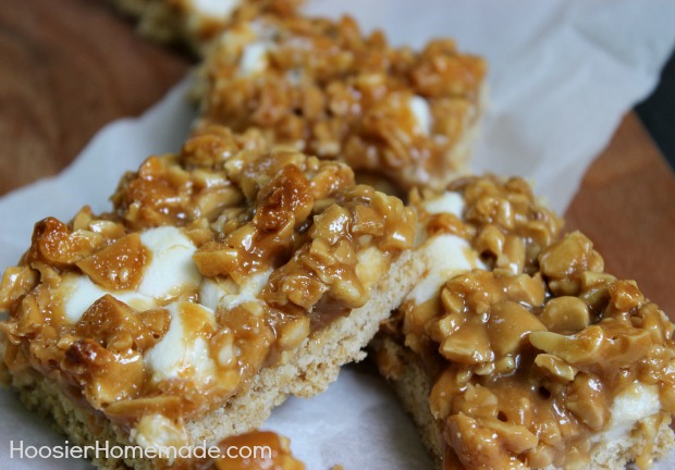 Caramel Cashew Bar Cookies :: Recipe on HoosierHomemade.com