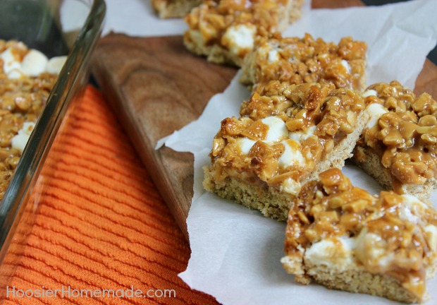 Caramel Cashew Bar Cookies :: Recipe on HoosierHomemade.com