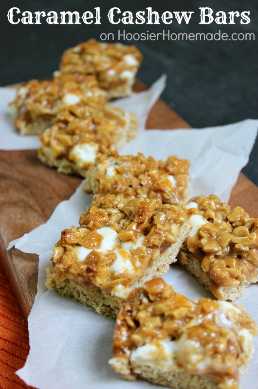 Caramel Cashew Bar Cookies :: Recipe on HoosierHomemade.com