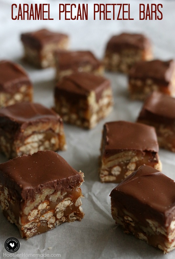 Caramel - Pecans - Pretzels - Chocolate = YES please! This no bake cookie recipe, Caramel Pecan Pretzel Bars are perfect any time of year! They are easy to make and one batch makes a enough to enjoy and share! They are a MUST to add to your Holiday Baking list!