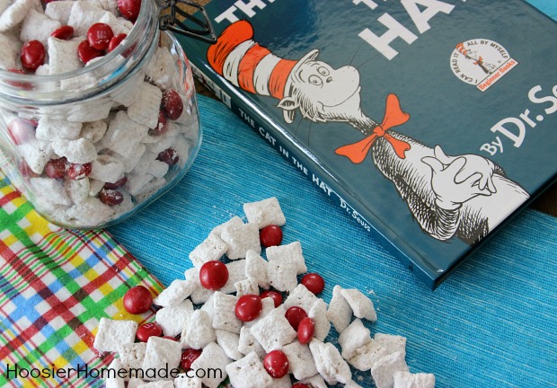 Cat in the Hat Muddy Buddies | Recipe on HoosierHomemade.com