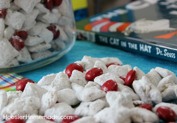 Cat in the Hat Muddy Buddies | Recipe on HoosierHomemade.com