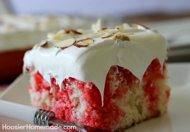 Cherry Almond Poke Cake | Recipe on HoosierHomemade.com