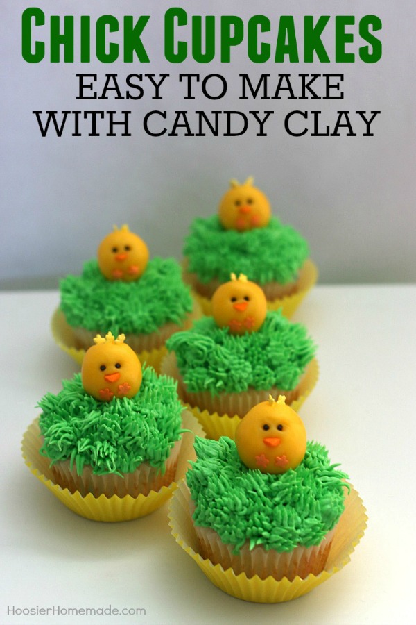 Grab the kids! It's time to make these adorable Chick Cupcakes! The chicks are made with Candy Clay - which is ONLY 2 ingredients! Step by step photos included!