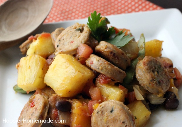 Jalapeno Chicken Sausage with Mango Salsa | Recipe on HoosierHomemade.com