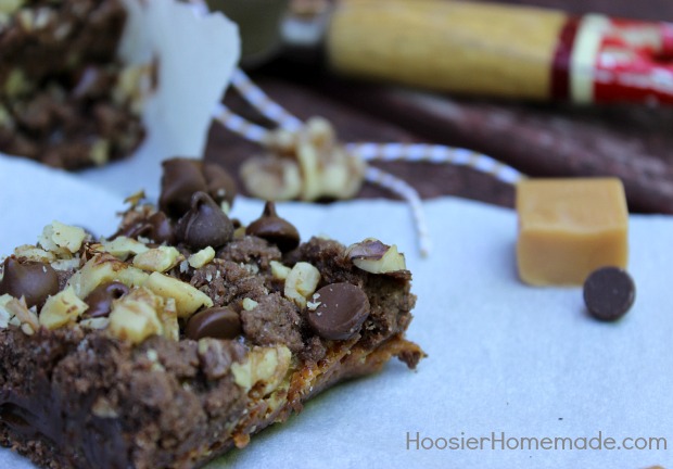 Chocolate Caramel Nut Bars :: Recipe on HoosierHomemade.com