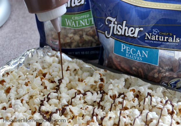 Popcorn drizzled with chocolate