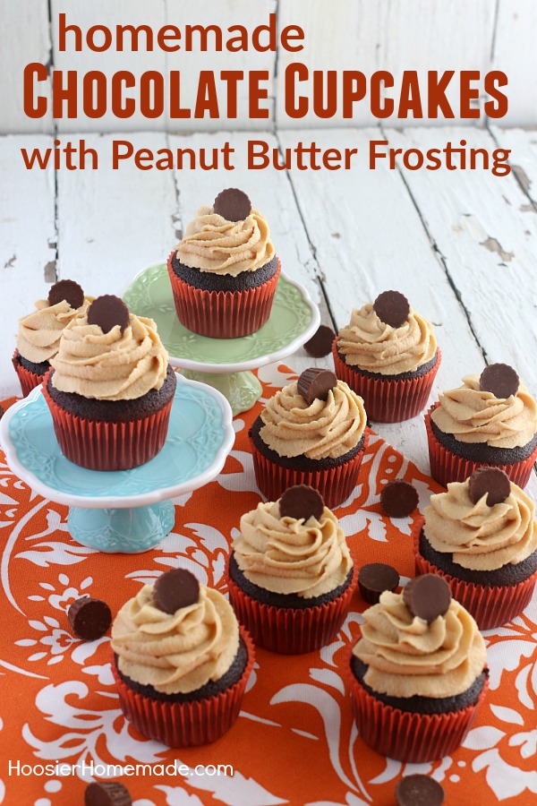 CHOCOLATE CUPCAKES WITH PEANUT BUTTER FROSTING -- This Homemade Chocolate Cupcakes Recipe will blow you away! The secret ingredient might just surprise you! These moist cupcakes are perfect for any occasion! 