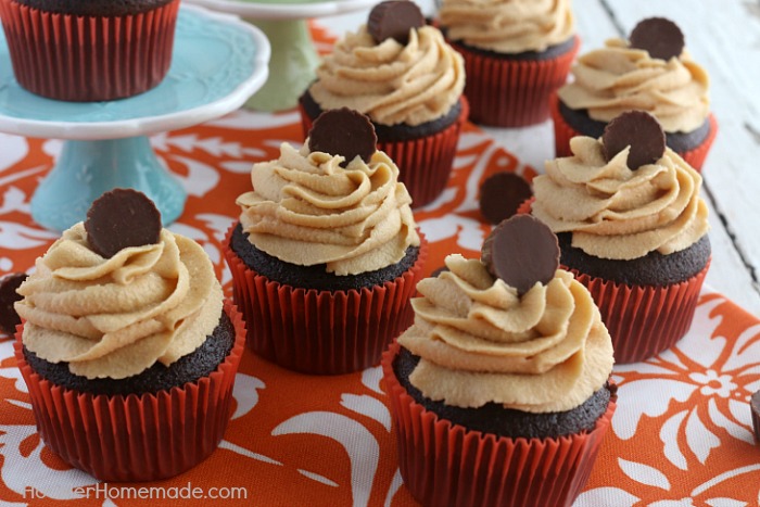 CHOCOLATE CUPCAKES WITH PEANUT BUTTER FROSTING -- This Homemade Chocolate Cupcakes Recipe will blow you away! The secret ingredient might just surprise you! These moist cupcakes are perfect for any occasion! 