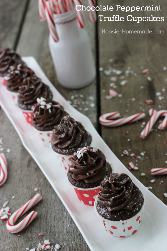 Chocolate Peppermint Truffle Cupcakes - Nothing says Christmas and the Holidays quite like Peppermint! Add Chocolate Truffle and you are sure to have a hit! Visit our 100 Days of Homemade Holiday Inspiration for more recipes, decorating ideas, crafts, homemade gift ideas and much more!