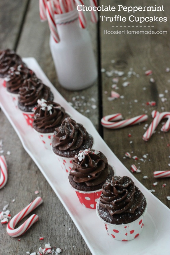 Perfect for the Holiday Season - these Mini Chocolate Peppermint Truffle Cupcakes are sure to be a hit! Pin to your Recipe Board!