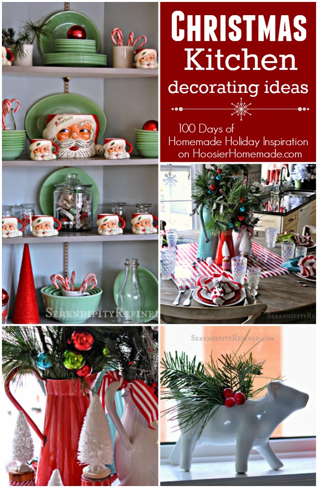 These Christmas Kitchen Decorating Ideas will brighten your home for the holidays! Visit our 100 Days of Homemade Holiday Inspiration for more recipes, decorating ideas, crafts, homemade gift ideas and much more!