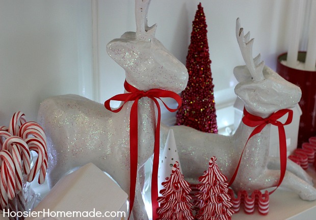 Christmas Mantel | Red and White Themed on HoosierHomemade.com