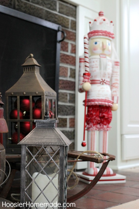 Christmas Mantel | Red and White Themed on HoosierHomemade.com