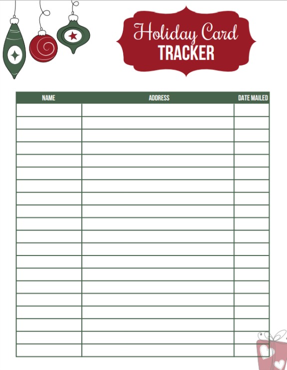 Printable Holiday Card Tracker