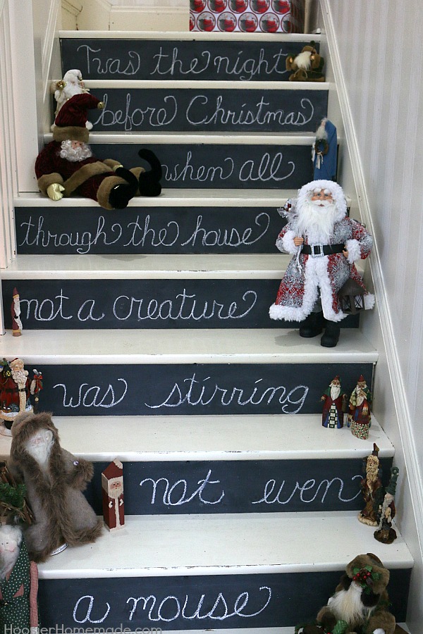 Vintage Christmas Decorating Ideas - 'Twas the night before Christmas, when all through the house, not a creature was stirring, not even a mouse. Add some magic to your home and create these Chalkboards to add to your stair risers. 