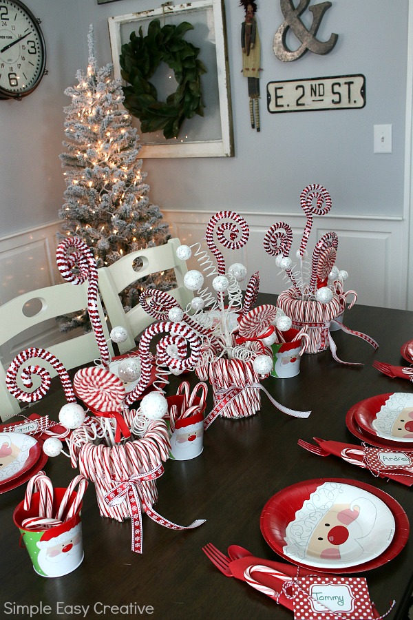 centerpieces with candy cane theme