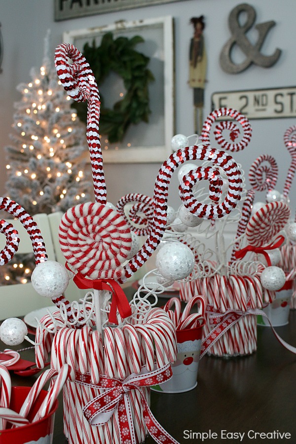 centerpieces with candy cane theme