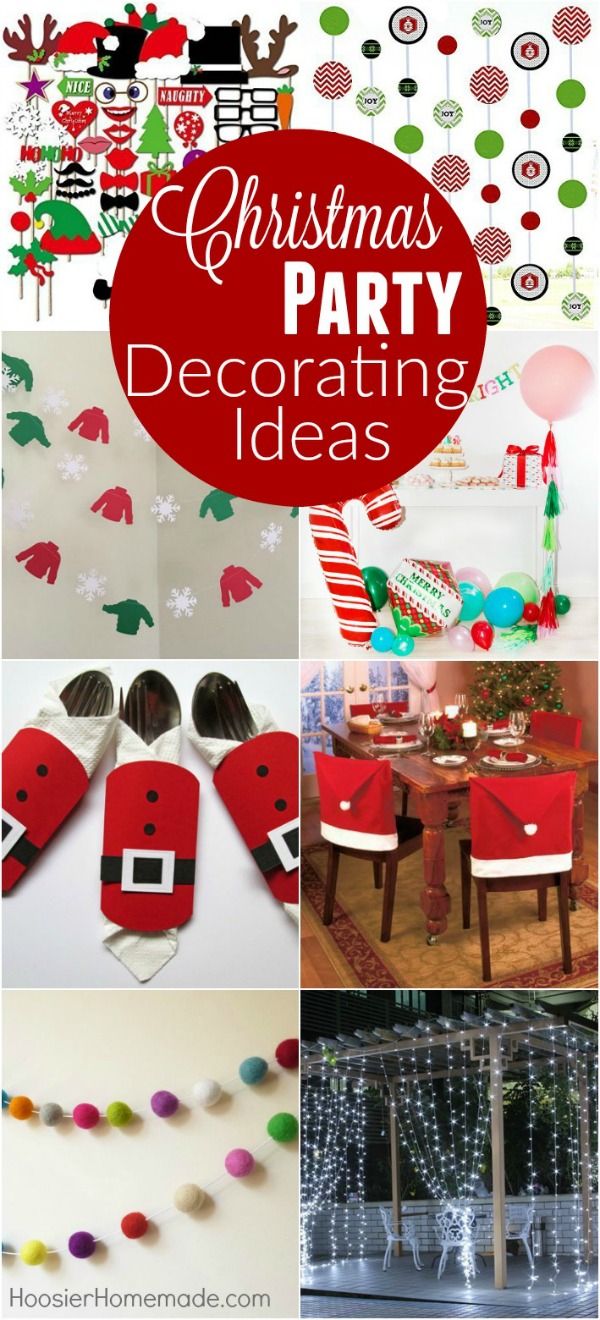 Throwing a Christmas Party? These Christmas Party Decorating Ideas are sure to bring a smile to your guests face! Photo Booth props, wall decorations, table decorations and much more! 