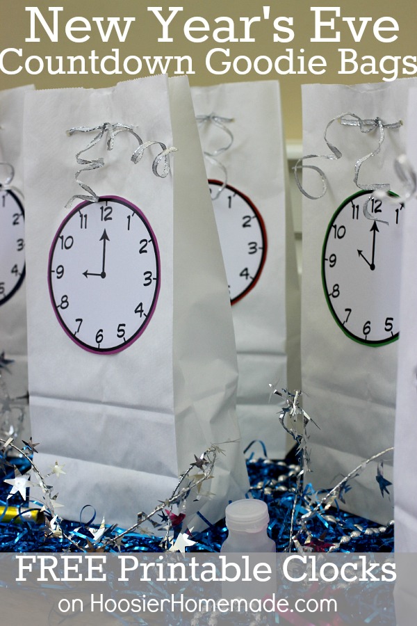Ring in the New Year with these New Year's Eve Countdown Bags with FREE Printable Clocks! Fun for ALL ages! Pin to your Party Board!
